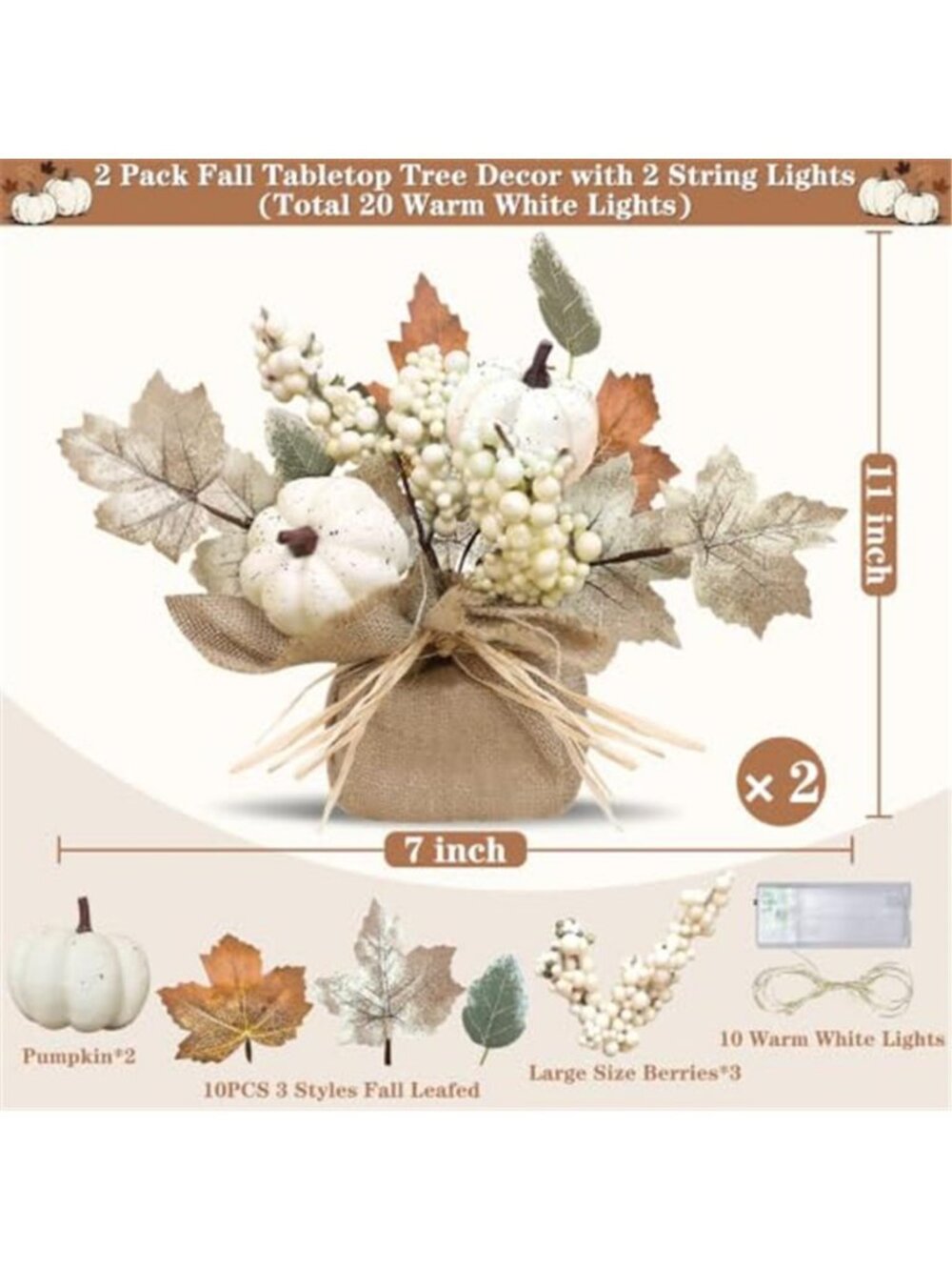 Timer - 2 Pack Fall Tabletop Maple Tree with 20LEDs - Picture 2 of 6